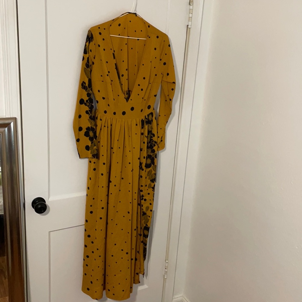 Mustard, Deep Cut, Floral & Polka Dot Maxi Dress